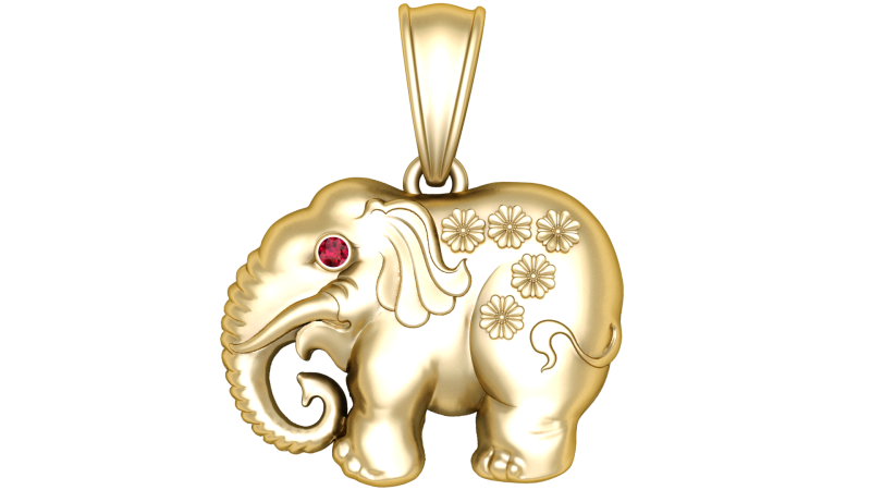 Golden Elephant Pendant with Ruby Eye Model 3D .c4d .max .obj .3ds .fbx .stl .blend 