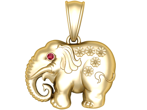 Golden Elephant Pendant with Ruby Eye Modelo 3D