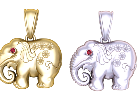 Golden Elephant Pendant with Ruby Eye Model 3D