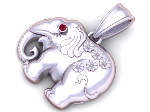 Golden Elephant Pendant with Ruby Eye Model 3D