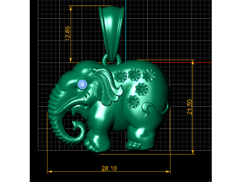 Golden Elephant Pendant with Ruby Eye Model 3D