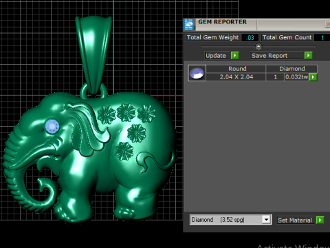 Golden Elephant Pendant with Ruby Eye Model 3D