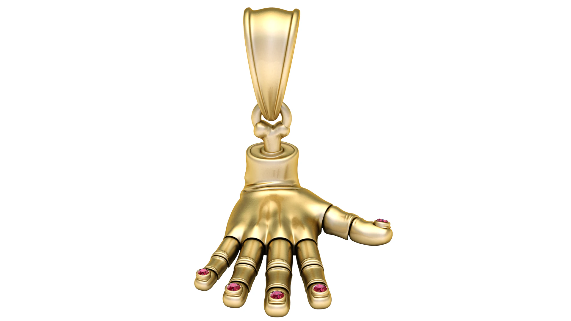 Golden Hand Pendant with Ruby Fingertips 3D Model .c4d .max .obj .3ds .fbx .stl .blend 