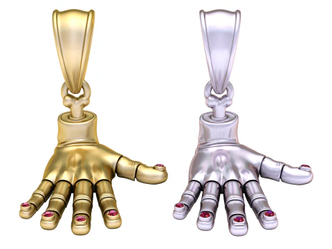 Golden Hand Pendant with Ruby Fingertips 3D Model