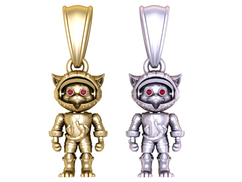 Astro Cat Pendant with Ruby Eyes 3D Model