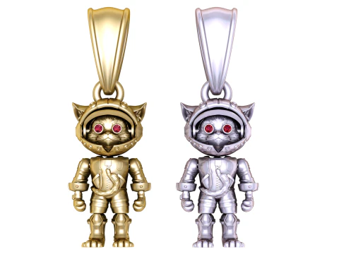 Astro Cat Pendant with Ruby Eyes 3D Model