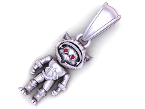 Astro Cat Pendant with Ruby Eyes 3D Model