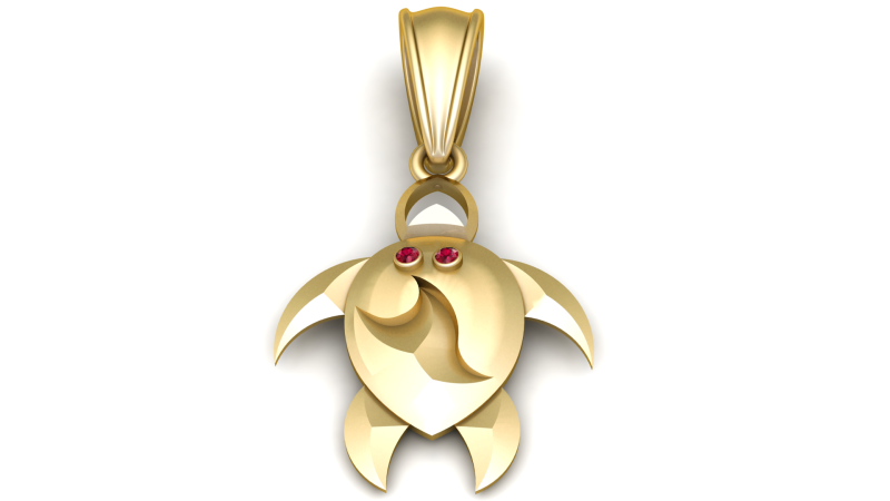 Golden Turtle Pendant with Ruby Eyes 3D Model .c4d .max .obj .3ds .fbx .stl .blend 