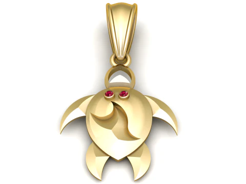 Pingente Tartaruga Dourada com Olhos de Rubi Modelo 3D