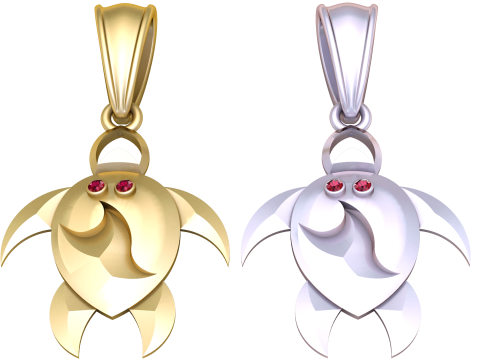 Golden Turtle Pendant with Ruby Eyes 3D Model