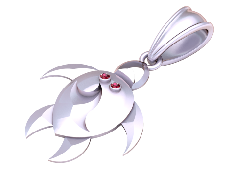 Golden Turtle Pendant with Ruby Eyes 3D Model
