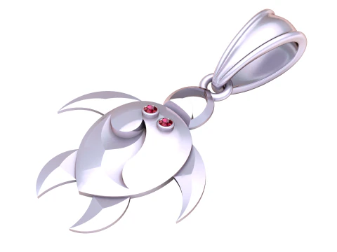 Golden Turtle Pendant with Ruby Eyes 3D Model