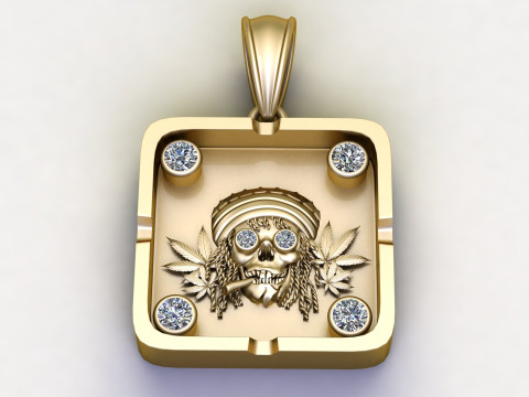 Rasta Skull Pendant with Diamond Accents 3D Модель