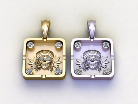 Rasta Skull Pendant with Diamond Accents 3Dモデル