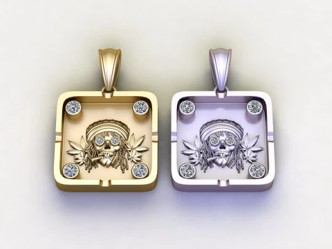 Ciondolo teschio Rasta con accenti di diamanti Modello 3D