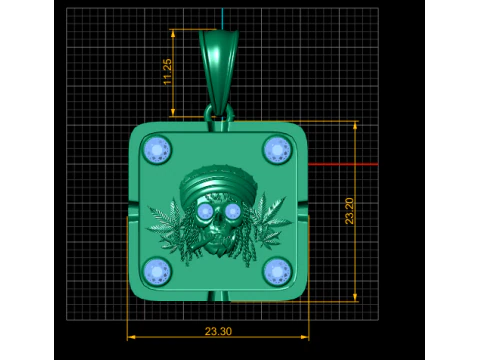 Ciondolo teschio Rasta con accenti di diamanti Modello 3D
