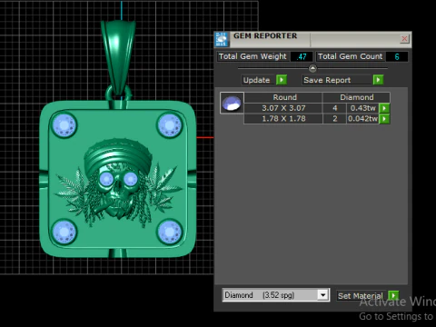 Ciondolo teschio Rasta con accenti di diamanti Modello 3D