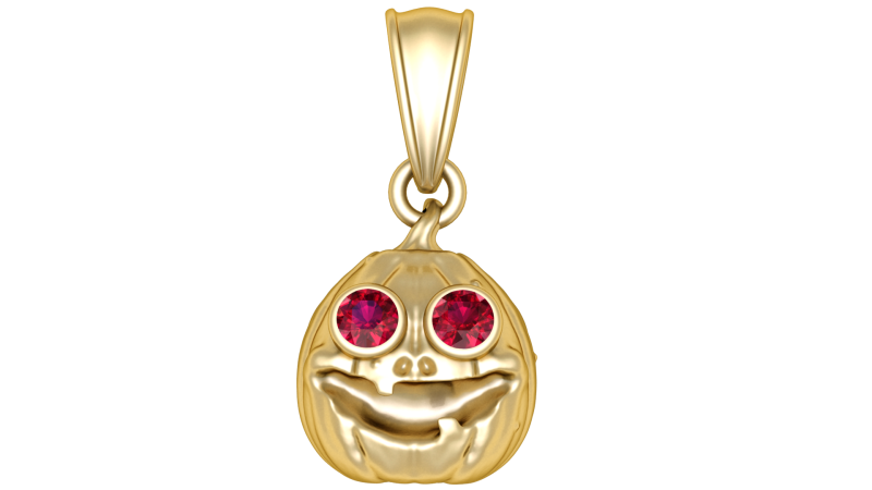 Golden Pumpkin Pendant with Ruby Eyes 3D Modell .c4d .max .obj .3ds .fbx .stl .blend