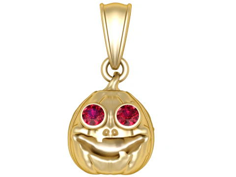 Golden Pumpkin Pendant with Ruby Eyes 3D Model