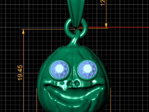 Golden Pumpkin Pendant with Ruby Eyes 3D Model
