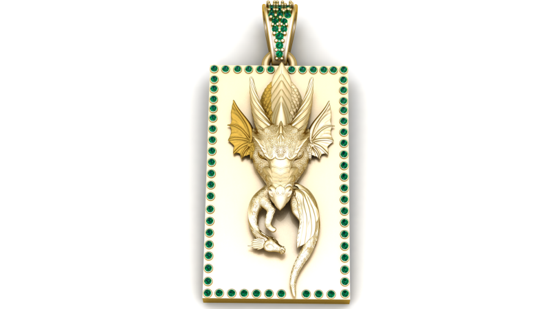 Emerald Dragon King Pendant 3D Baskı Modeli .c4d .max .obj .3ds .fbx .stl .blend