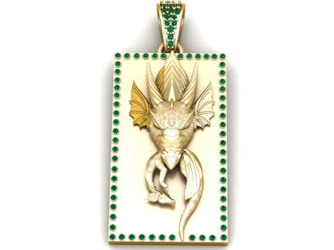 Emerald Dragon King Pendant 3D Print Model