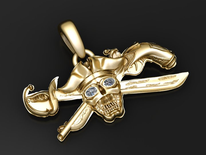 Pirate Skull Pendant 3D Print Model .c4d .max .obj .3ds .fbx .stl .blend 