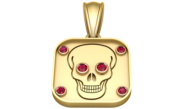 Golden Skull Ruby Pendant Modelo 3D .c4d .max .obj .3ds .fbx .stl .blend 