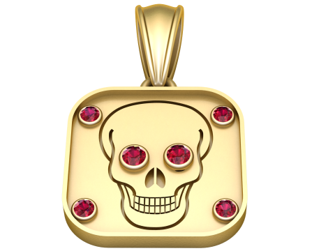 Golden Skull Ruby Pendant 3D Modell