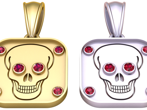 Golden Skull Ruby Pendant Modelo 3D