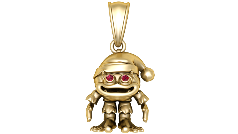 Golden Elf Monster Pendant with Ruby Eyes 3D Model .c4d .max .obj .3ds .fbx .stl .blend