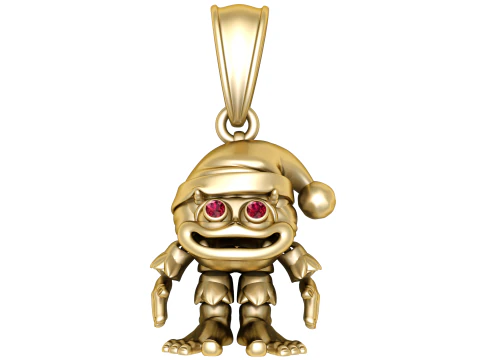 Ciondolo mostro elfo dorato con occhi di rubino Modello 3D