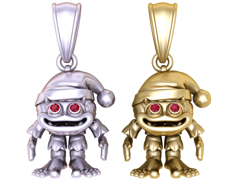 Golden Elf Monster Pendant with Ruby Eyes 3D Model