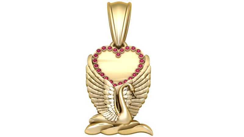 Golden Swan Heart Pendant with Ruby Accents Modelo 3D .c4d .max .obj .3ds .fbx .stl .blend 