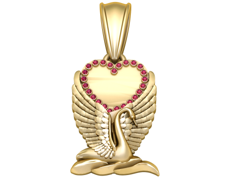 Golden Swan Heart Pendant with Ruby Accents Modello 3D