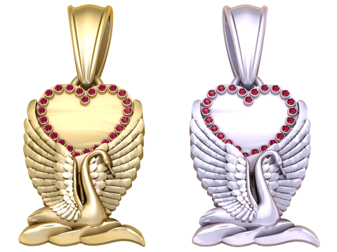 Golden Swan Heart Pendant with Ruby Accents Modelo 3D