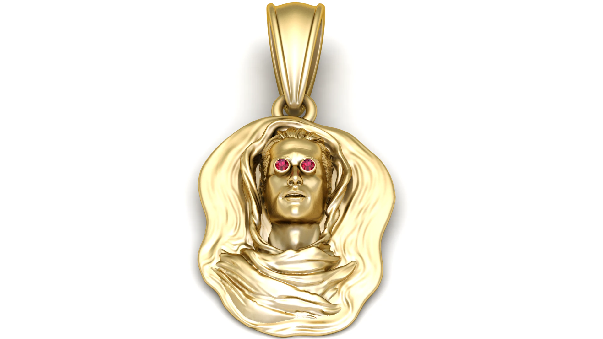 Golden Mystic Hooded Face Pendant with Ruby Eyes 3D Model .c4d .max .obj .3ds .fbx .stl .blend 