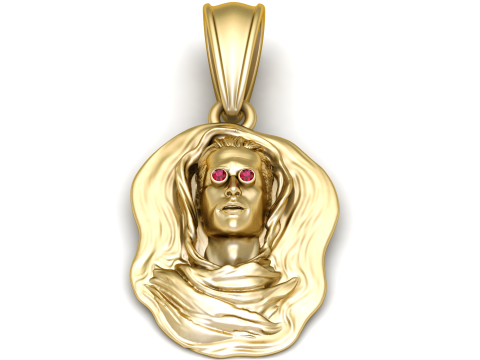 Golden Mystic Hooded Face Pendant with Ruby Eyes Modello 3D