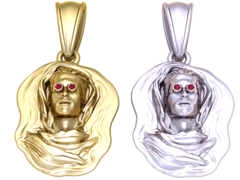 Golden Mystic Hooded Face Pendant with Ruby Eyes 3D Model