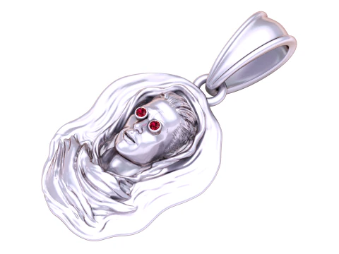 Golden Mystic Hooded Face Pendant with Ruby Eyes 3D Model