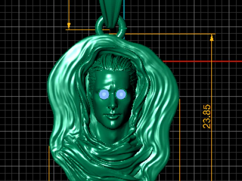 Golden Mystic Hooded Face Pendant with Ruby Eyes 3D Model