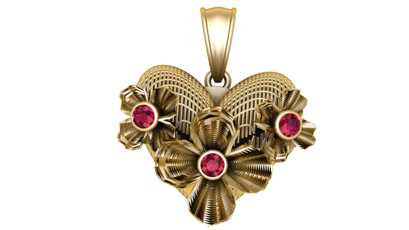 Golden Floral Heart Pendant with Ruby Accents 3Dモデル .c4d .max .obj .3ds .fbx .stl .blend 
