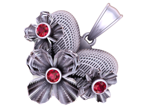 Golden Floral Heart Pendant with Ruby Accents 3Dモデル