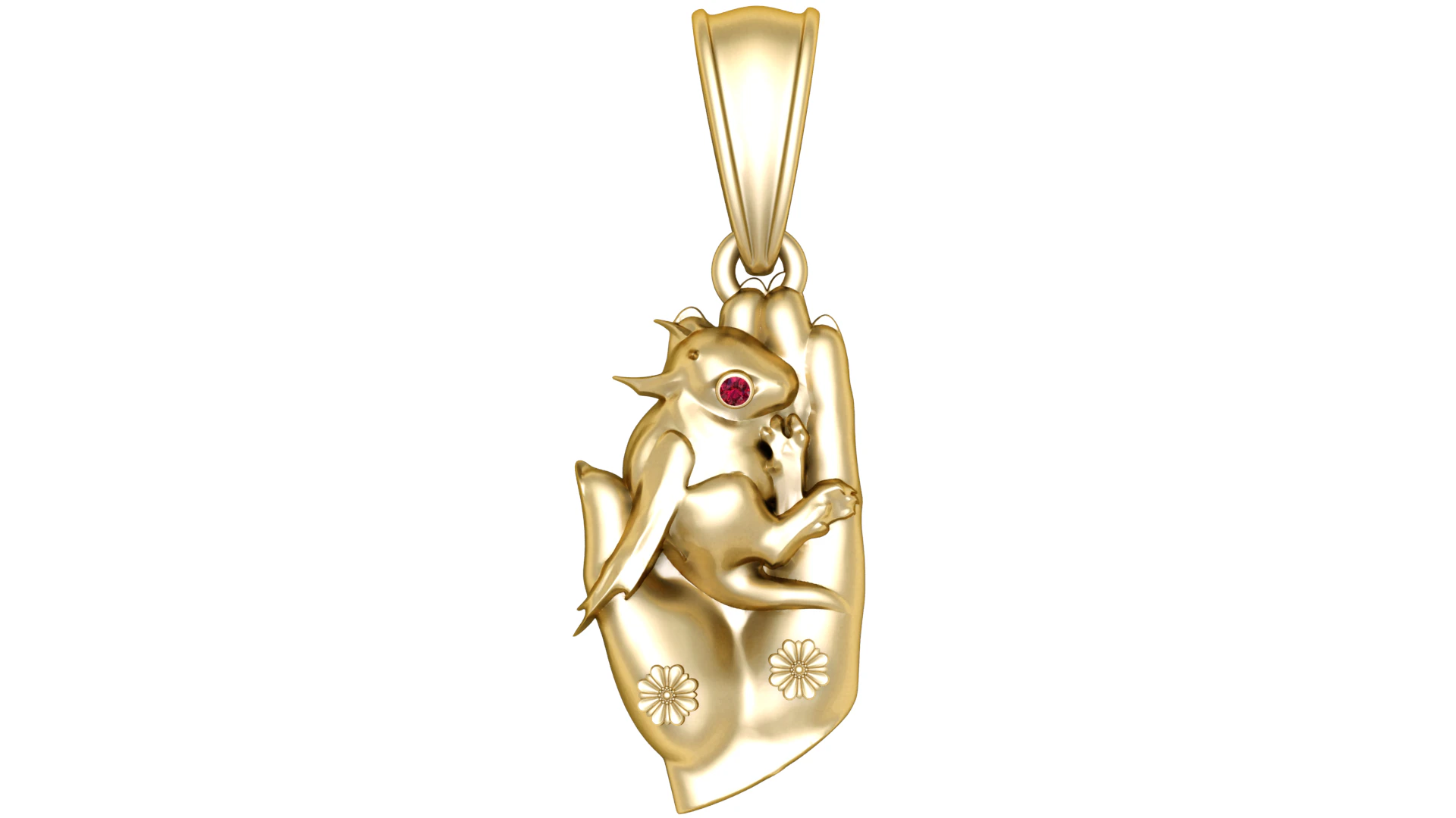 Golden Dragon Pendant with Ruby Eye 3D Model .c4d .max .obj .3ds .fbx .stl .blend 