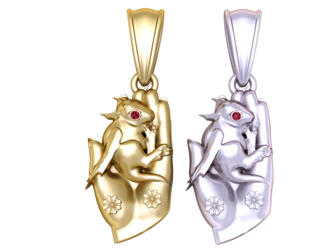 Golden Dragon Pendant with Ruby Eye 3D Model