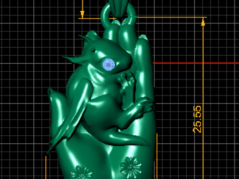 Golden Dragon Pendant with Ruby Eye 3D Model