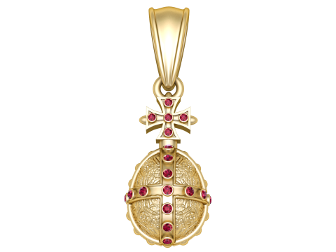 Golden Cross Egg Pendant with Ruby Accents Modello 3D