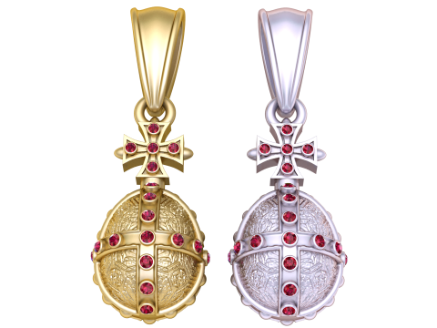 Golden Cross Egg Pendant with Ruby Accents Model 3D