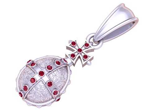 Golden Cross Egg Pendant with Ruby Accents Model 3D