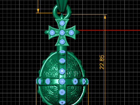 Golden Cross Egg Pendant with Ruby Accents Model 3D